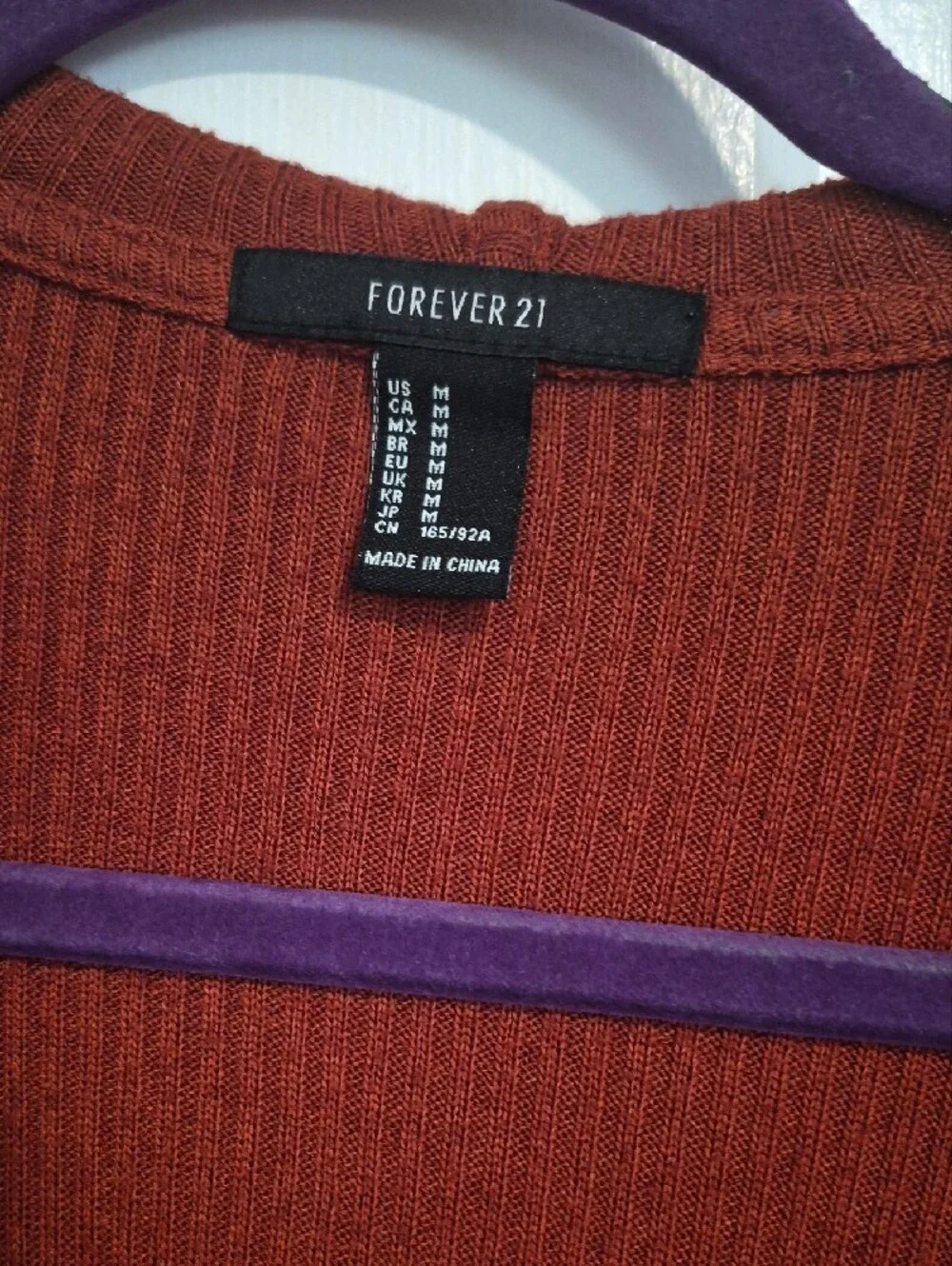 Forever 21 Rust Long Ribbed Open Cardigan